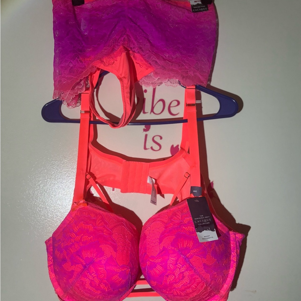 Lane Bryant Vibrant Pink and Orange Lace Bra Set